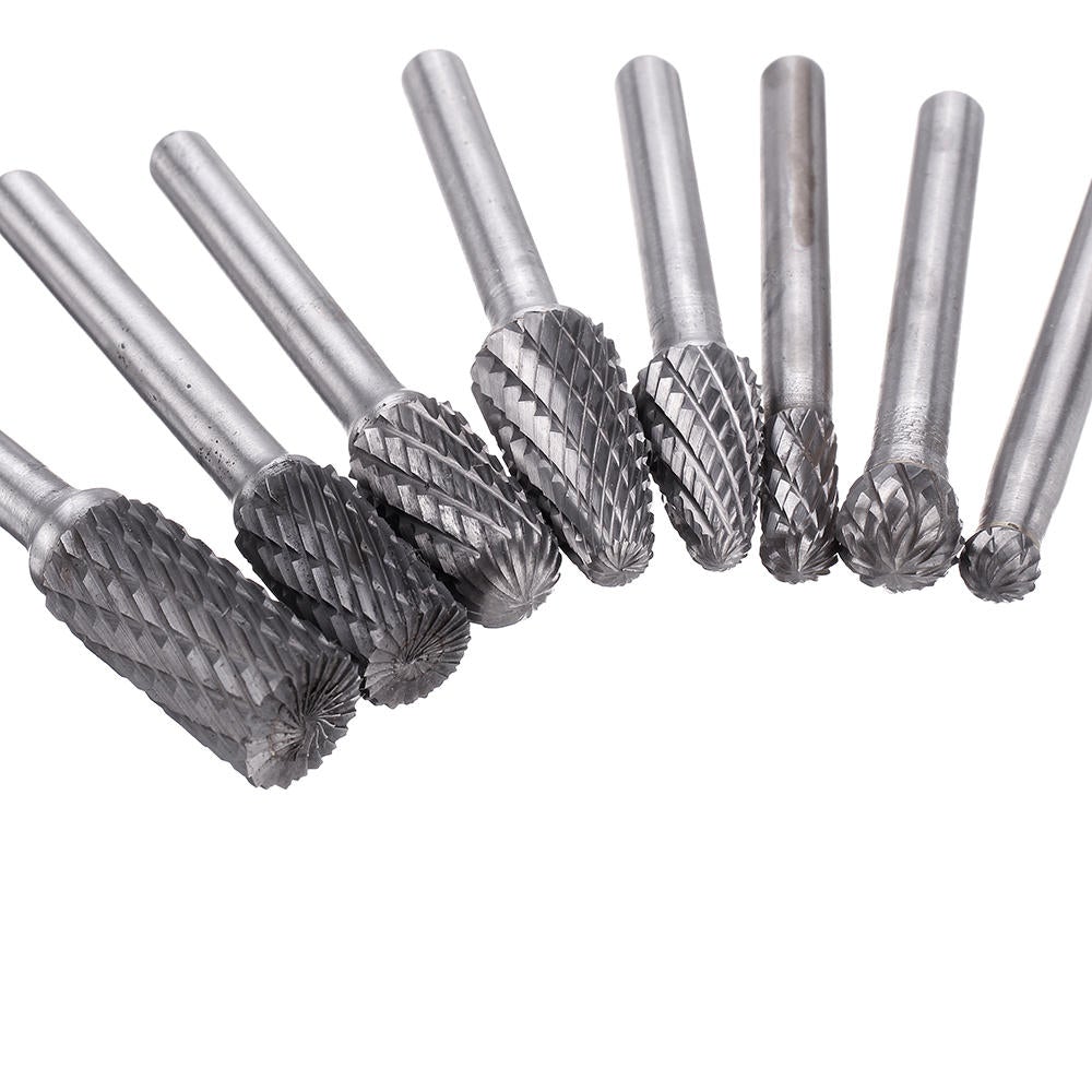 8Pcs 6mm Shank Tungsten Steel Rotary File Set Grinding Head Rasp Burrs Abrasive Tool