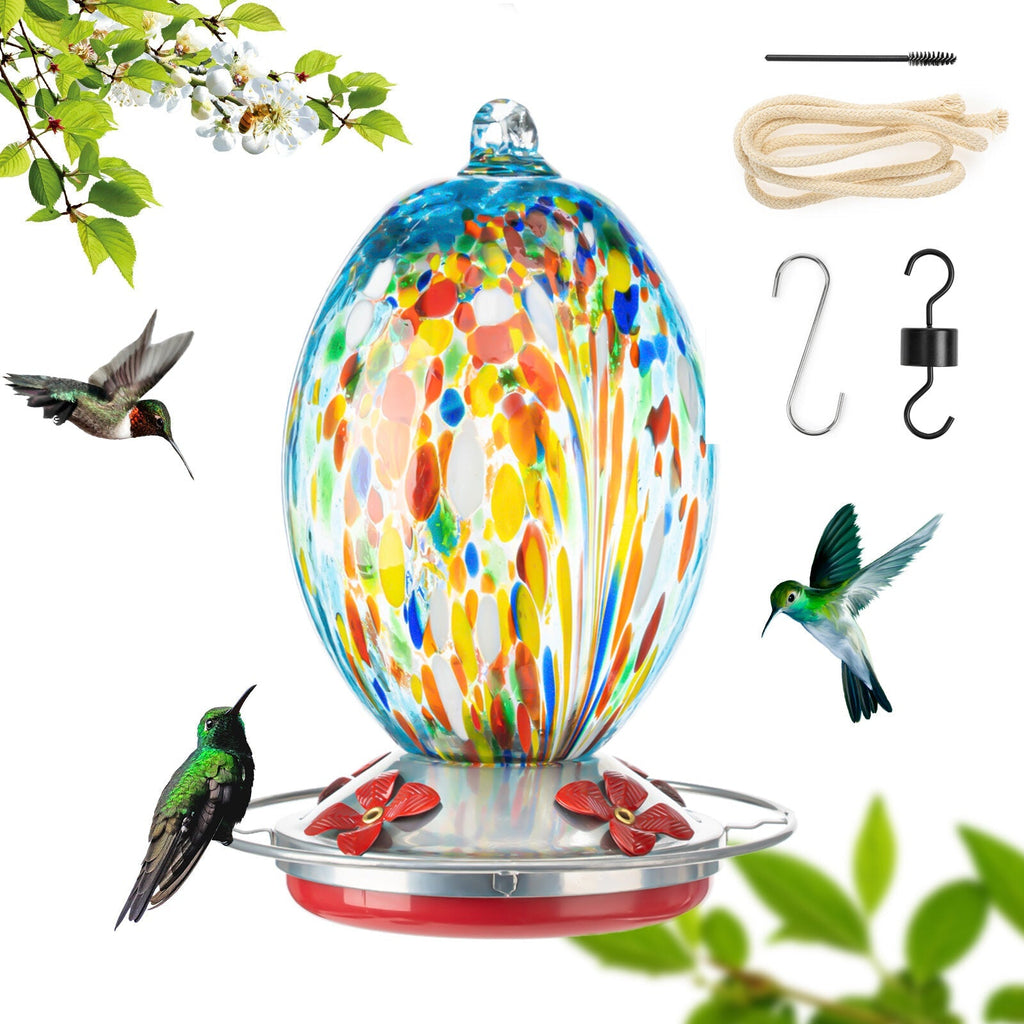 Outdoors Hand Blown Glass Hummingbird Feeder with Ant Moat S Hook Hemp Rope And Brush