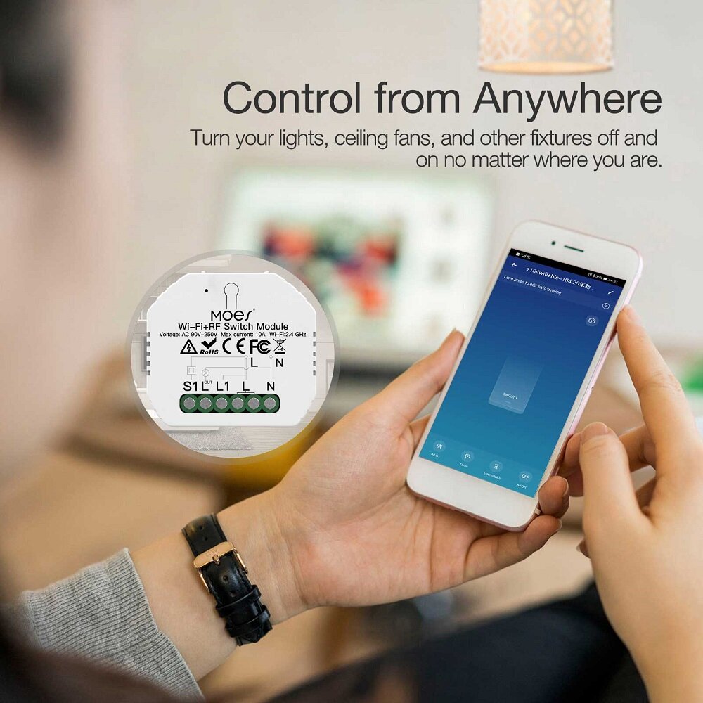 Mini WiFi RF433 Smart Relay Switch Module Smart Life/Tuya App Control for Alexa Google Home 1 Gang 1/2 Way
