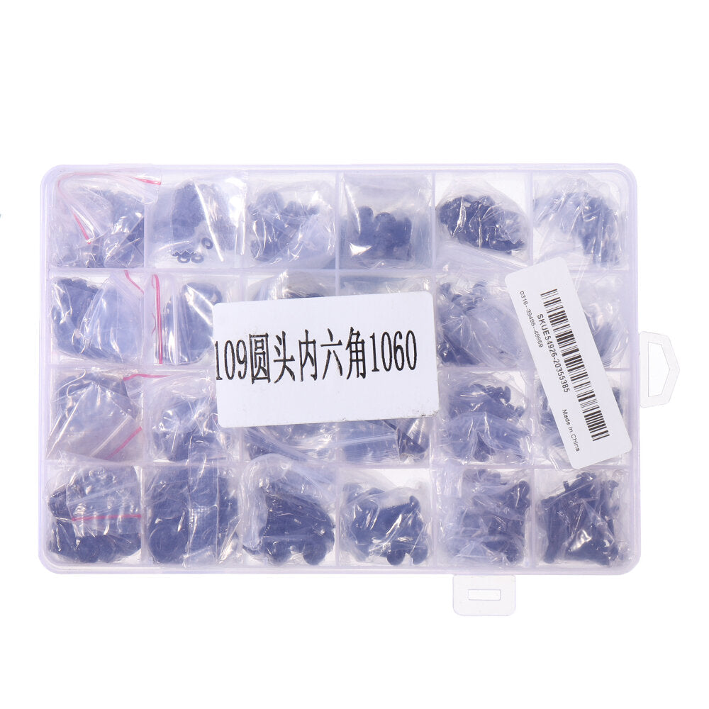 1060Pcs Alloy Steel 10.9 Grade Hex Socket Button Round Head Screws Bolt Assortment Kit M2 M3 M4 M5
