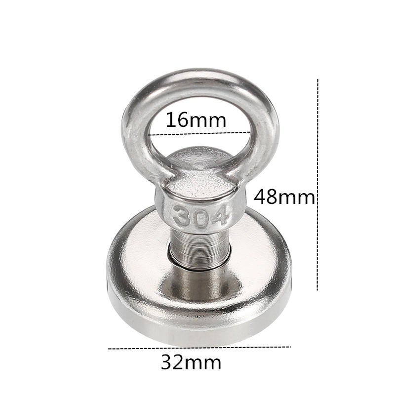 32x48mm 34kg Neodymium Recovery Magnet Metal Detector Eyebolt Circular Ring