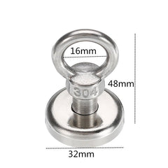 32x48mm 34kg Neodymium Recovery Magnet Metal Detector Eyebolt Circular Ring