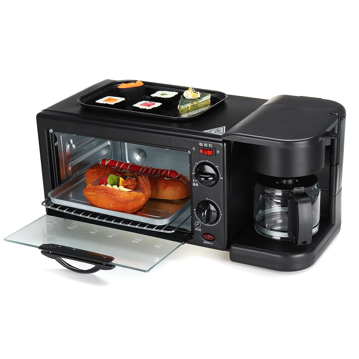 220V 3 In 1 Multifunction Breakfast Machine Electric Toaster Oven Frying Coffee