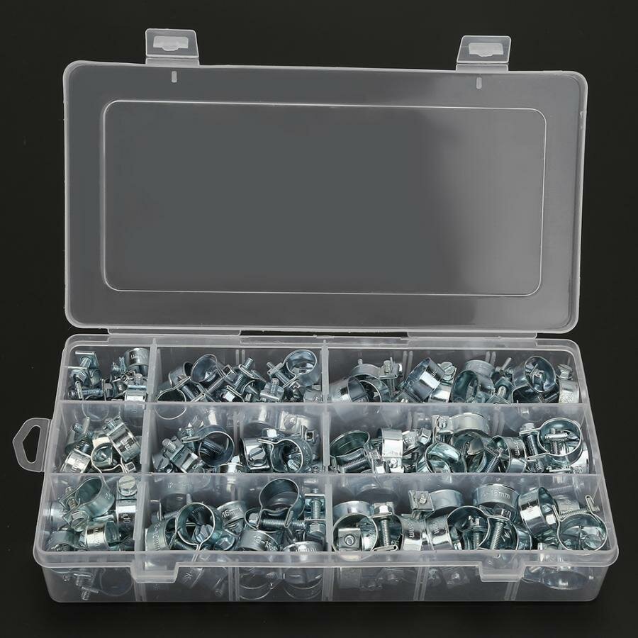 135PCS Hose Clips Zinc Plated Mini Fuel Hose Clamps Line Tube Pipe Clips 8-18mm clamps Hardware Tools