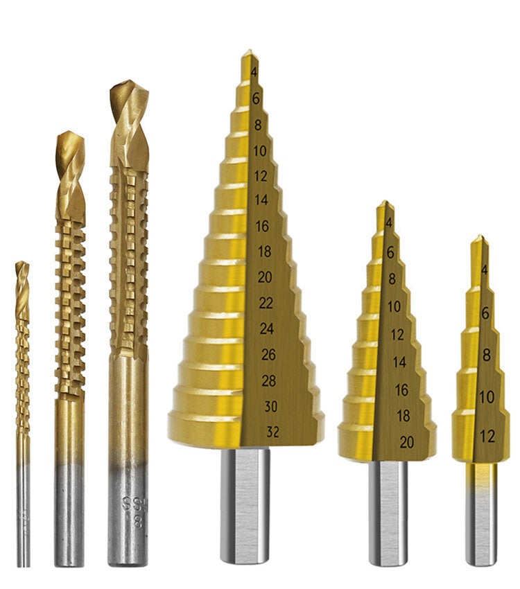 6pcs Step Drill Bits Woodworking Broaching Saw Drill Set HSS 4241 Titanium-plated Step Drill for Metal Wood
