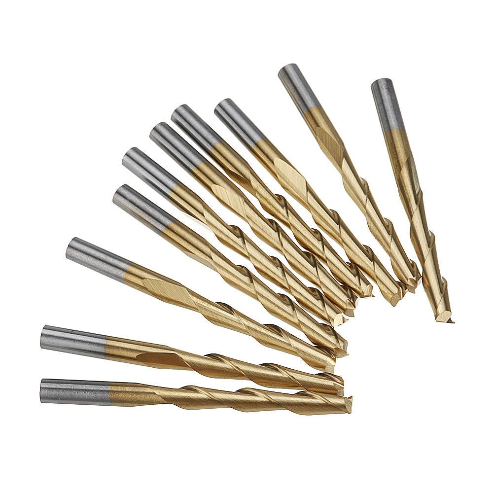 10pcs 3.175mm Shank Titanium Coated Spiral Flat End Milling Cutter Two Flute CNC