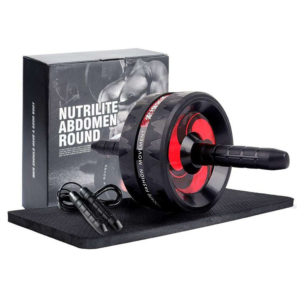 3 Pcs/Set Ab Roller Abdominal Muscle Trainer Mute Belly Holding Exercise Roller Gym Home Fitness Equipment with Jumping Rope Mat