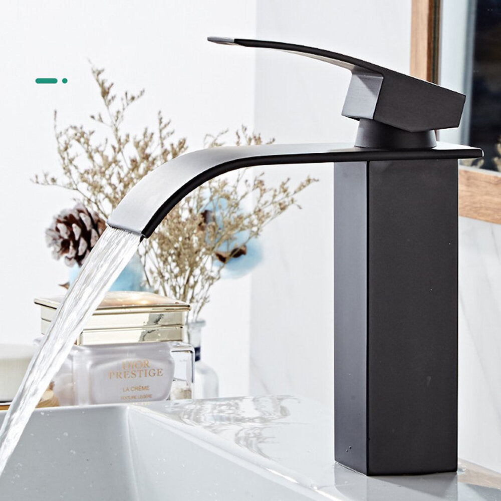 Waterfall Black Bathroom Basin Faucet Single Lever Hole Hot And Cold Washing Tap