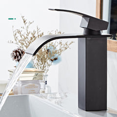 Waterfall Black Bathroom Basin Faucet Single Lever Hole Hot And Cold Washing Tap
