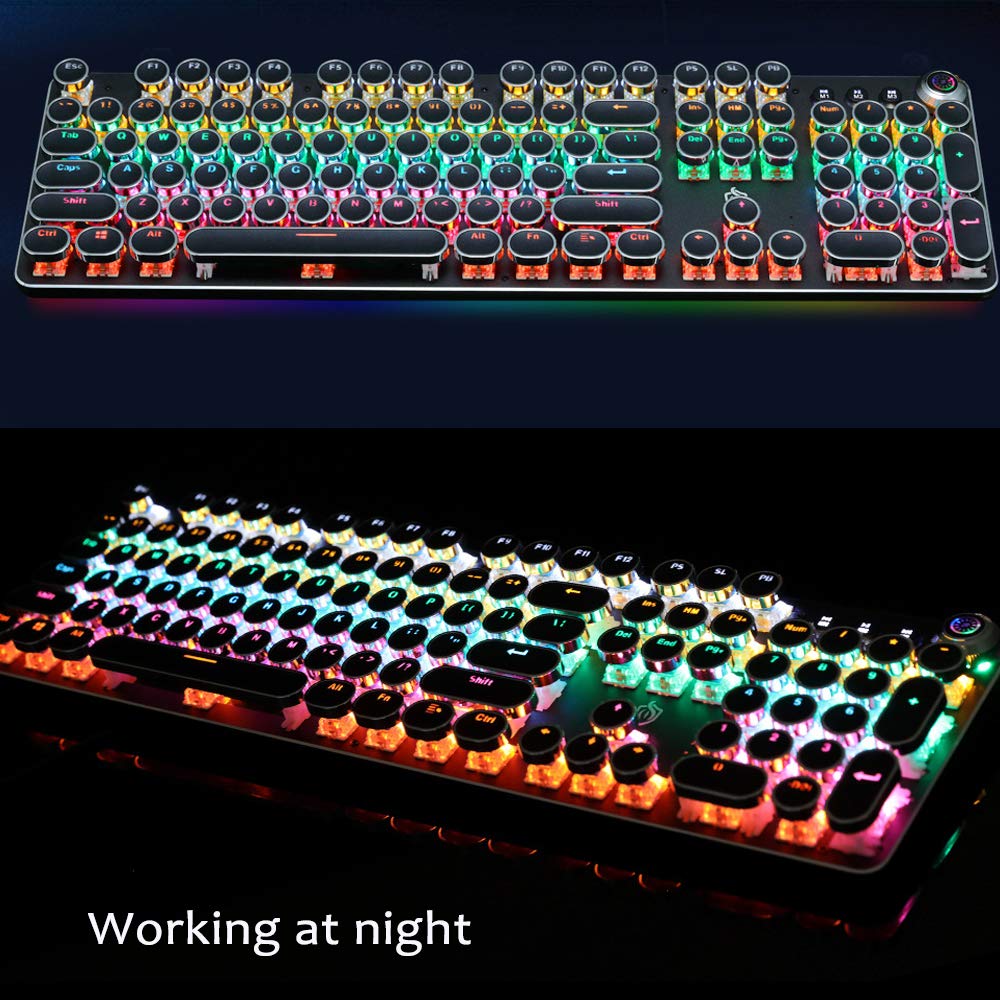 Mechanical Keyboard 104 Round Keys Plated Blue Switch RGB Backlit USB Wired Gaming Keyboard for Desktop Laptop Gamer