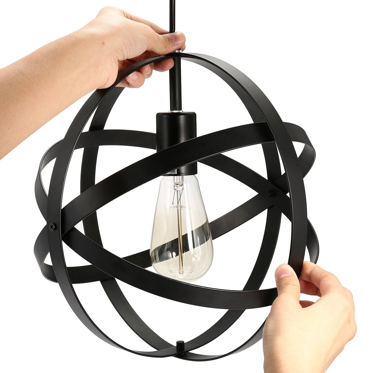 12'' Industrial Ceiling Pendant Lighting Fixture Metal Spherical Globe Chandelier with Remote Control AC110V