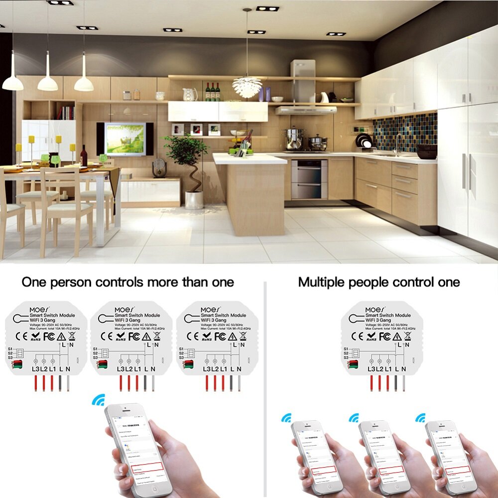 Mini WiFi Smart Light Switch 3 Gang 1/2 Way Module Smart Life/Tuya App Control Works with Amazon Alexa Google Home