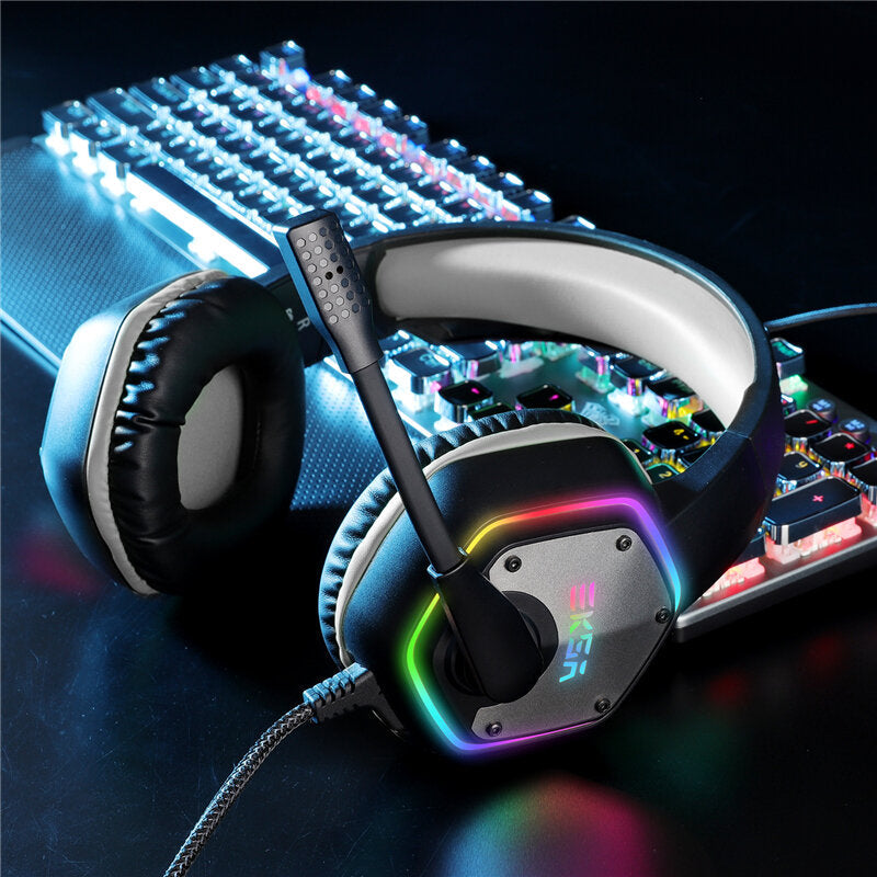 Gaming Headphone 7.1 Virtual Surround RGB Light USB Professional Gaming Headset with Noise Cancelling Mic for PC Laptop