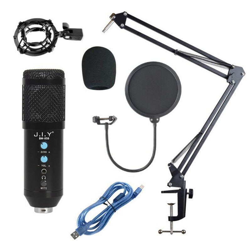 USB Condenser Microphone Hi-Fi Noise Reduction Reverberation Volume Adjustable Recording Studio Wired for Computer Broadcasting YouTube Gaming Meeting