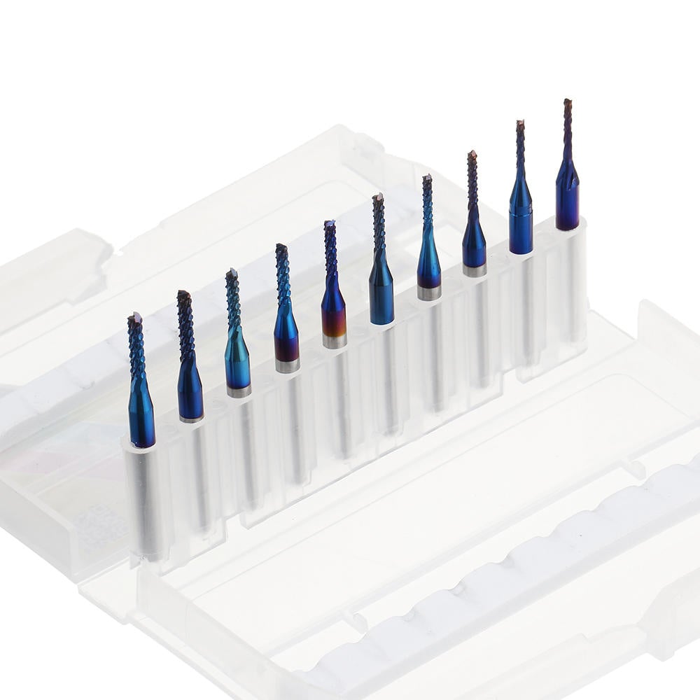 10pcs 1.1-2.0mm Blue NACO Coated PCB Bits Carbide Engraving Milling Cutter For CNC Tool Rotary Burrs