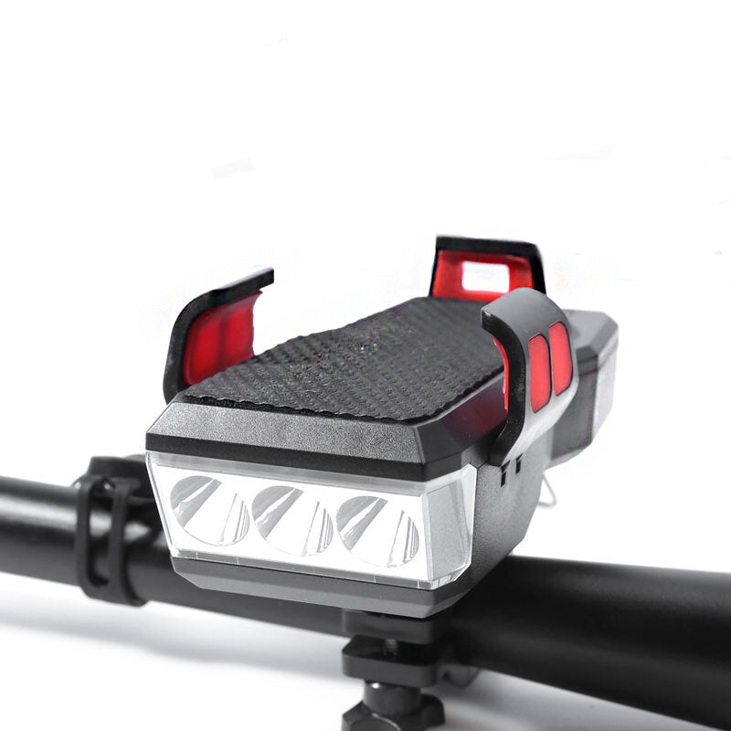 4-in-1 550LM Bike Headlight 4 Modes Bicycle Front Lights 130dB Horn 4-6.3inch Phone Holder Power Bank Outdoor Cycling