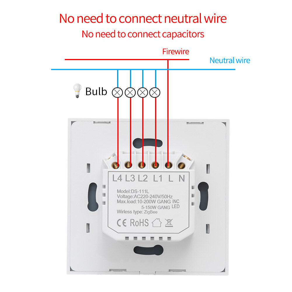 Single Fire Shared Smart Touch Switch Wall Panel Lamp Control Work with Alexa Google Home,220-240V
