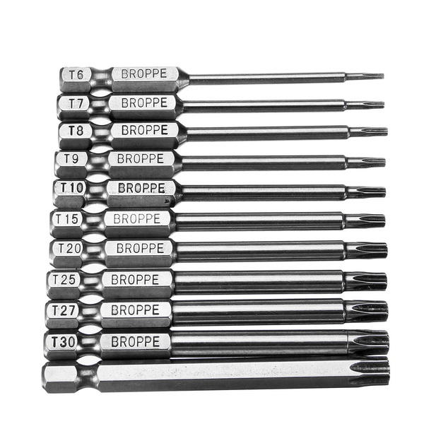 11pcs T6-T40 75mm Magnetic Torx Screwdriver Bits 1/4 Inch Hex Shank