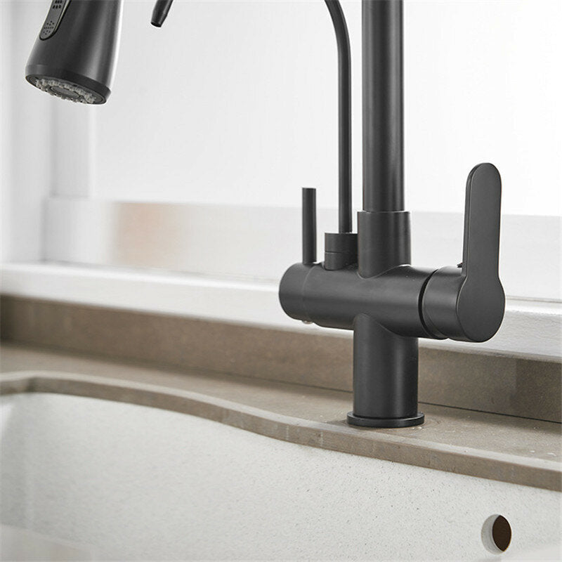 3 in 1 Kitchen Pull Down Sprayer 360 Rotating Hot and Cold Water Mixer Tap Direct Drinking Faucet