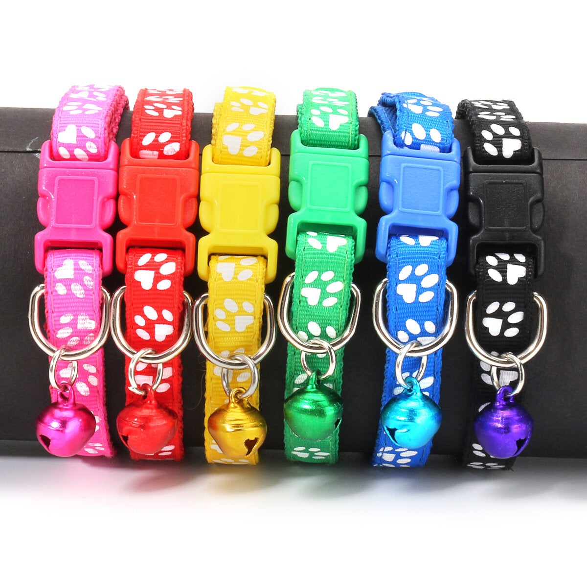 12PCS/Lot Mulit-color Dog Collars Pet Cat Nylon Collar Bell Necklace Buckle