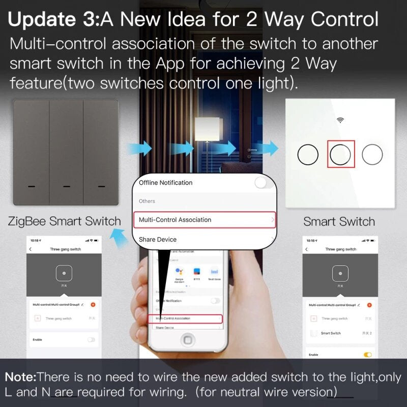 Smart Light Switch No Neutral Wire No Capacitor Remote Control Works with Alexa Google Home