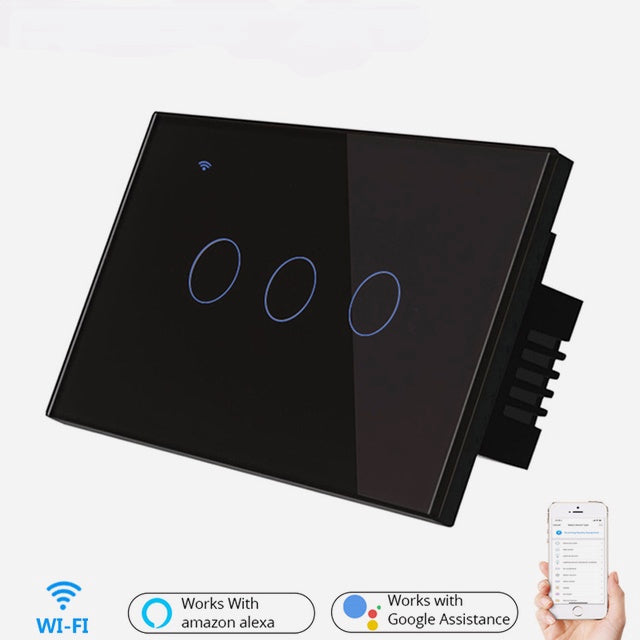 US WiFi Smart Lights Wall Touch Switch APP Voice Remote Control Wireless Lamp Smart Home Switch 3Gang 1/2 Way