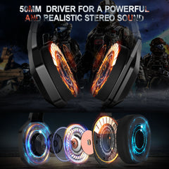 Gaming Headphones 50mm Drivers Unit Noise Reduction RGB Light Wired Headset with Mic