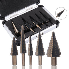 5pcs 4-35mm HSS Step Drill Bit Set Multiple Hole Metric Size with Aluminum Case
