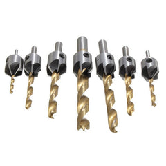 7pcs 3-10mm 5 Flute HSS Countersink Drill Bit Set Carpentry Reamer Wood Working Chamfer Endmilling