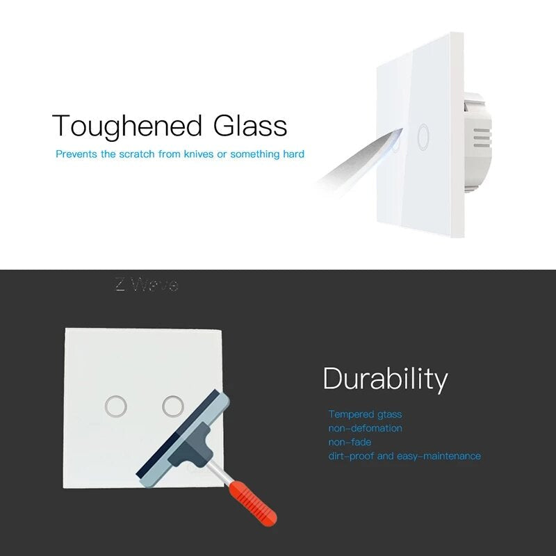 Smart Light Switch EU 1/2/3CH Touch Sensitive Wall Switch Home Automation Z Wave Wireless Remote Control Light Switch