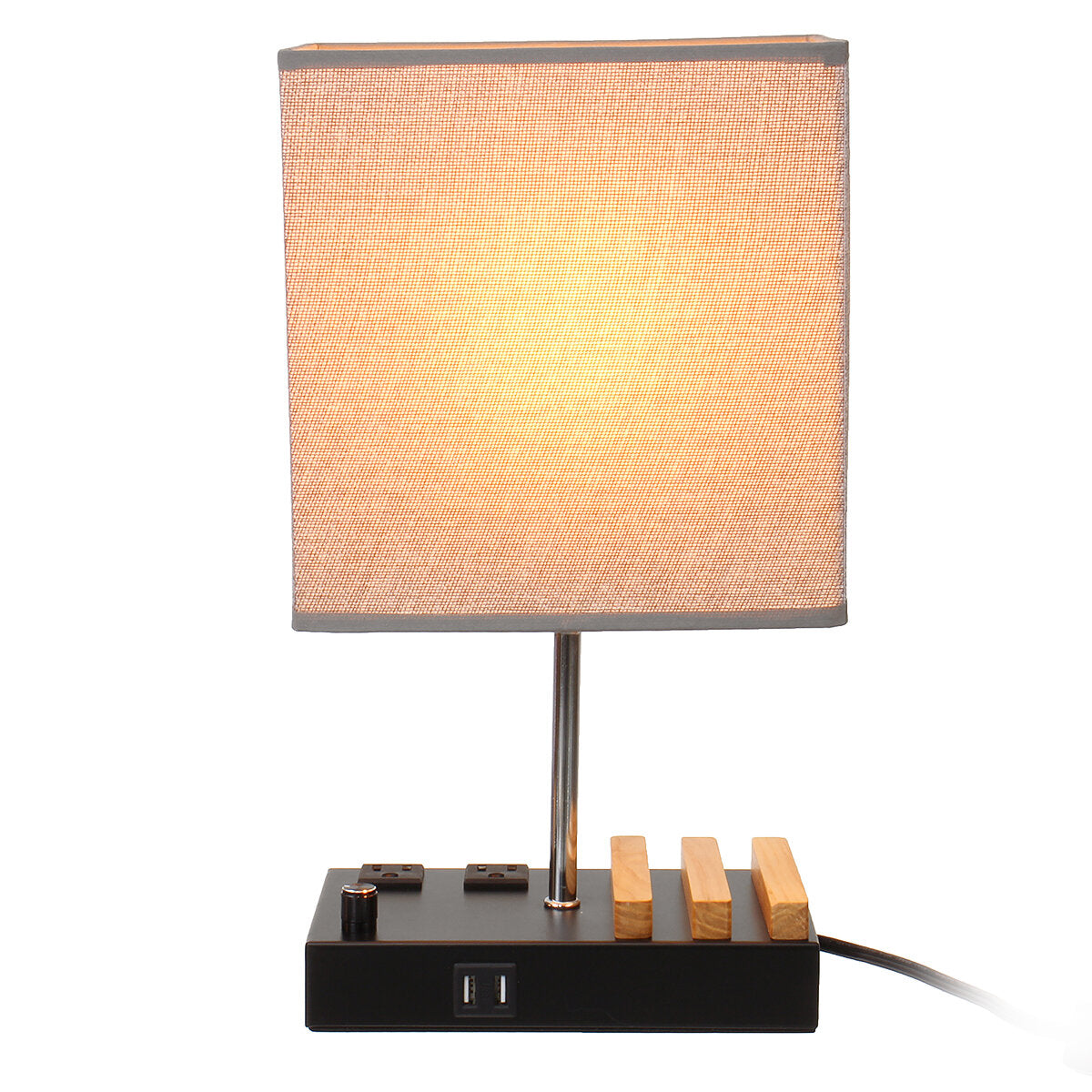 Table Lamp with 2 Phone Stands Dimmable USB Lamp Grey Table Lamp Built in 2 USB Ports & 2 AC Outlet, Bedside Lamps Idea