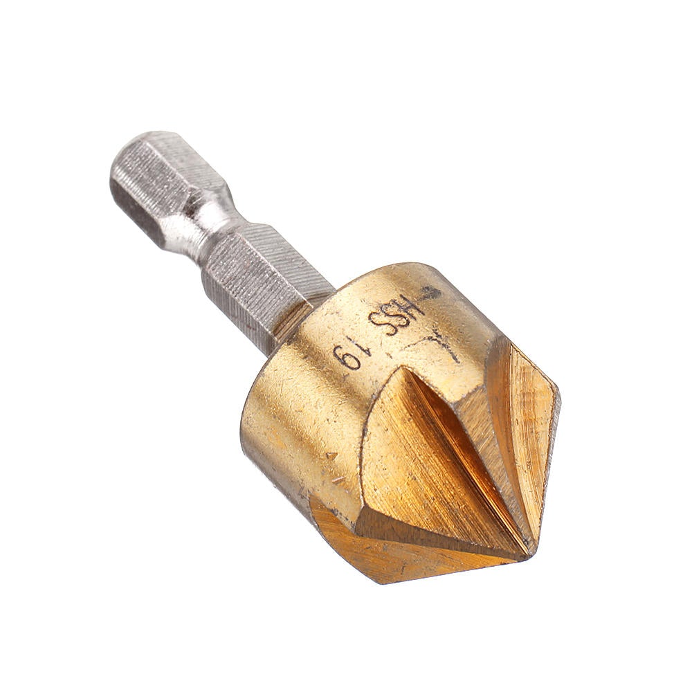 6-19mm Countersink Drill Bit with Automatic Center Pin Punch 5 Flutes Hex Shank Titanium Coated Chamfer Cutter Set