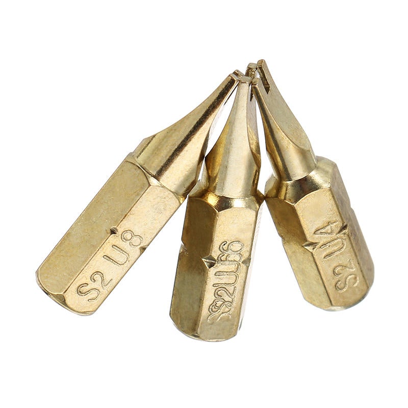 3pcs 25mm U4-U8 U Shaped Screwdriver Bits 1/4 Inch Hex Shank Electroplating Bronze