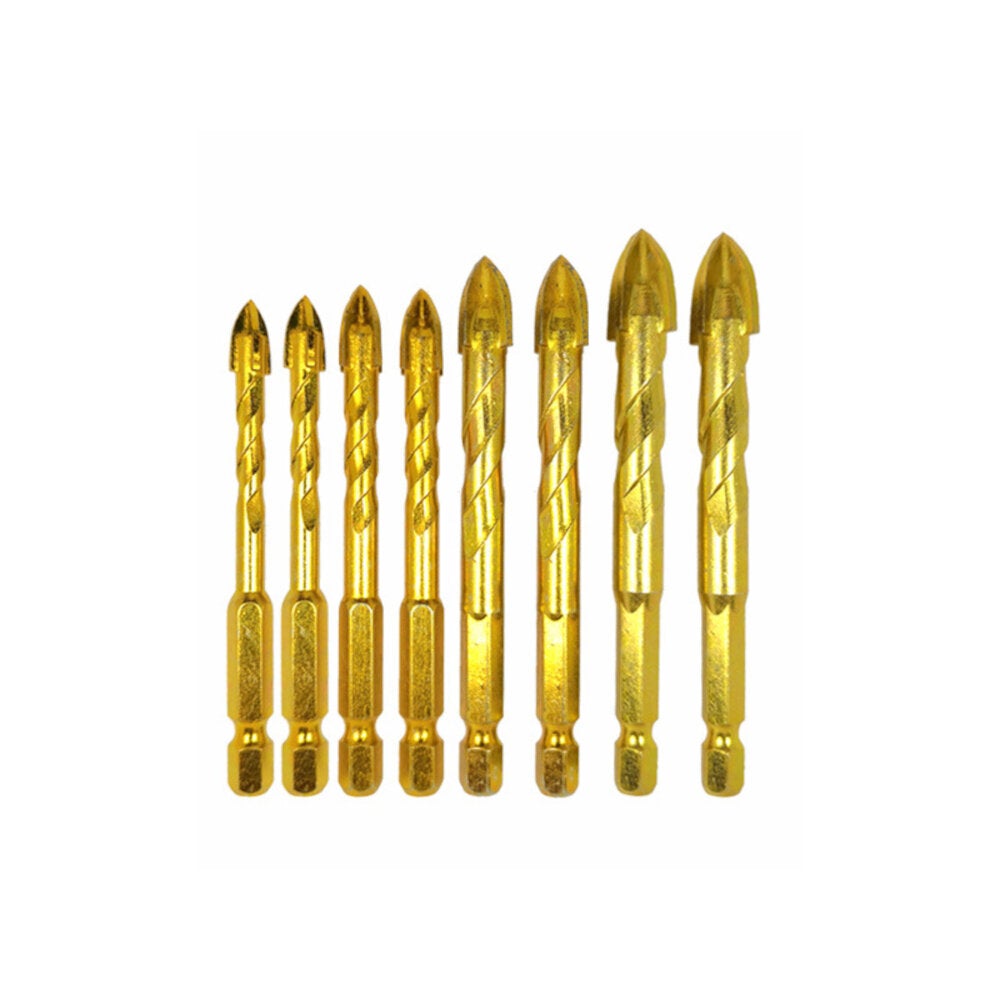 4/6/8Pcs 1/4 Inch Hex Shank Twist Glass Bits Set Titanium Ceramic Drilling 6-12mm Tile Concret Cross Tip Hole Bit