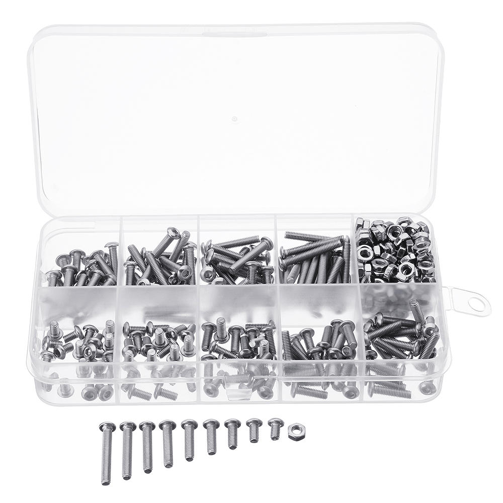 M3SS5 340Pcs M3 A2 Stainless Steel Hexagon Sockets Screw Nuts Assortment Set 5-20mm