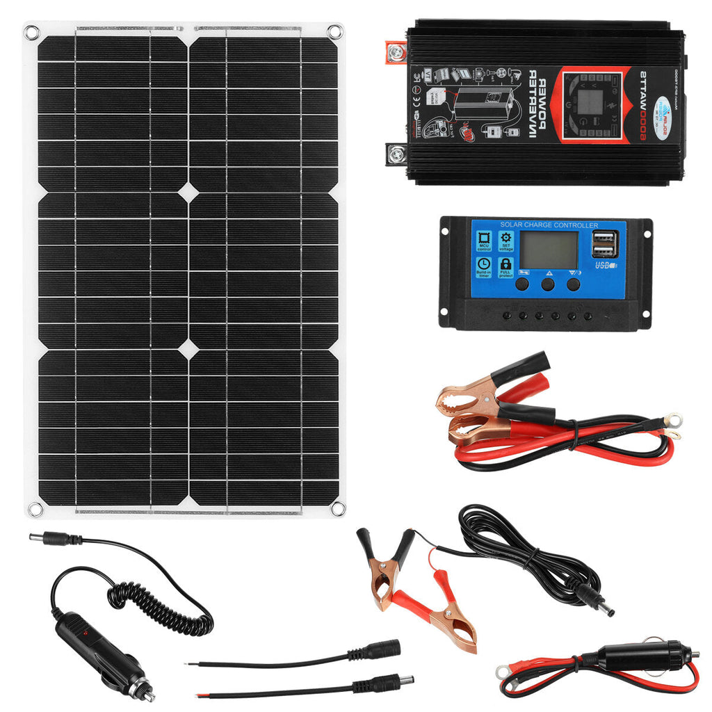 6000W AC Modified Sine Wave Inverter 20W 12V~220V Solar Panel Kit Battery Charger for Car Boat Van