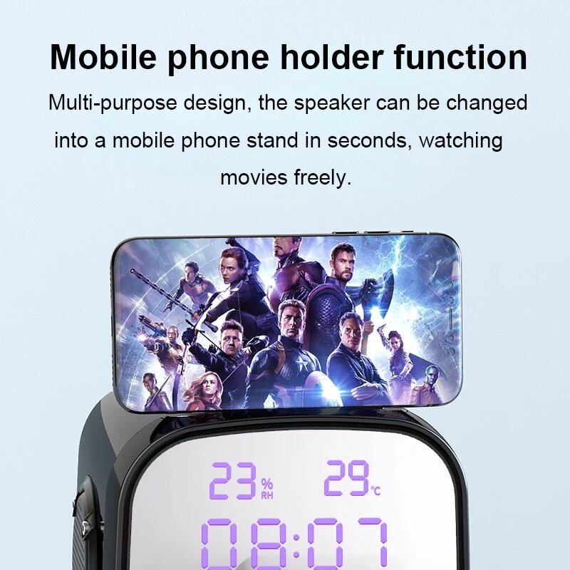 Portable Bluetooth 5.0 Speaker LED Clock Display Mirror Hi-Fi Super Bass FM Raido High Powerful Boombox Hi-Fi Sound Loudspeaker