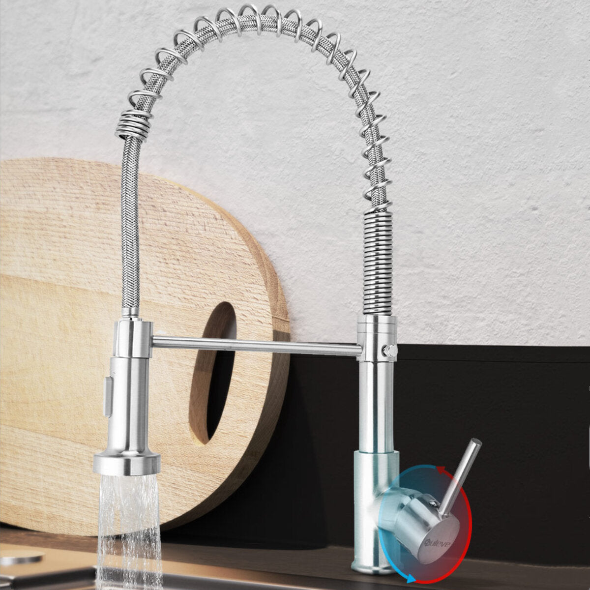 Pull Out Spring Spout Mixer Kitchen Faucet Single Lever Hot Cold Water Sink Tap Copper Alloy Crane
