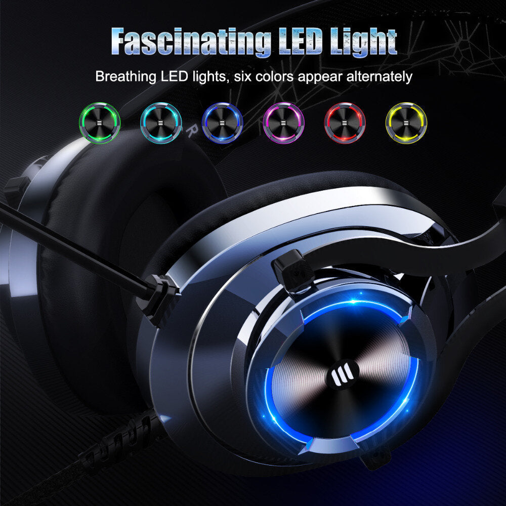 Gamer Headset Over Ear Gaming Headphone 3.5mm Double Jack With Rotate Mic RGB LED Light For PS4 PC Xbox