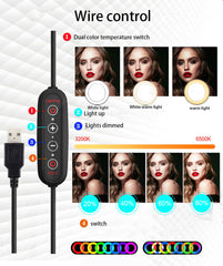 10inch RGB LED Ring Light Dimmable Selfie Ring Lamp Three Kinds of Color Temperature for Computer Live With Tripod