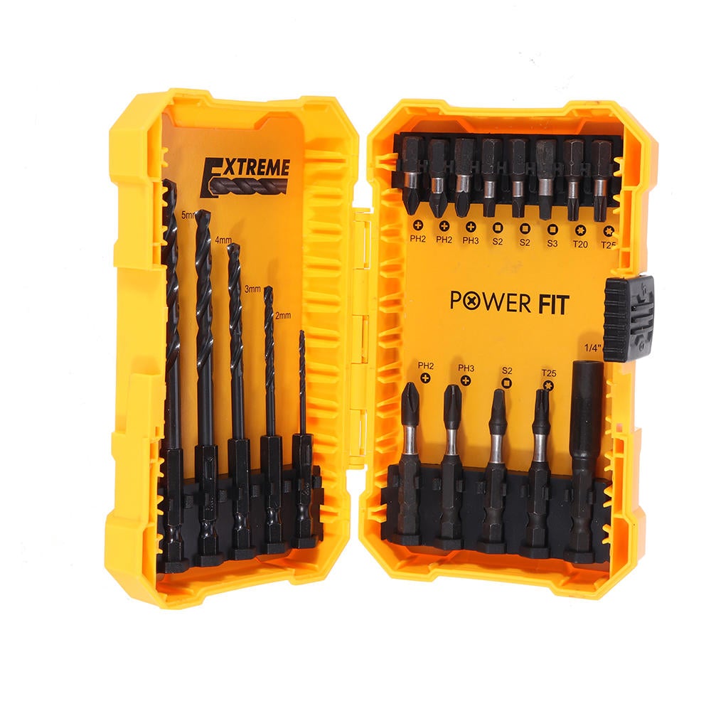 18PCS Screwdriver Drill Bit Set 5PCS 2-6mm Twist Drill Bit 12PCS Phillips Torx Square Screwdriver Bit and Quick Change Extension Rod with Box