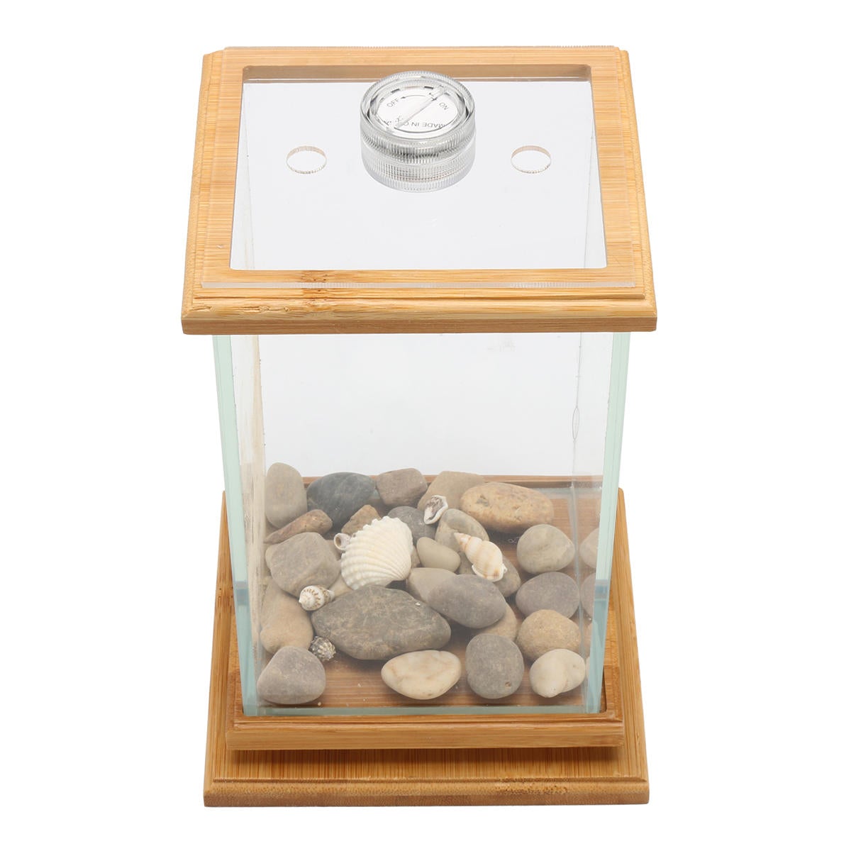 Mini Aquarium LED Lighting Clear Glass Fish Tank Container Office Desktop Decor