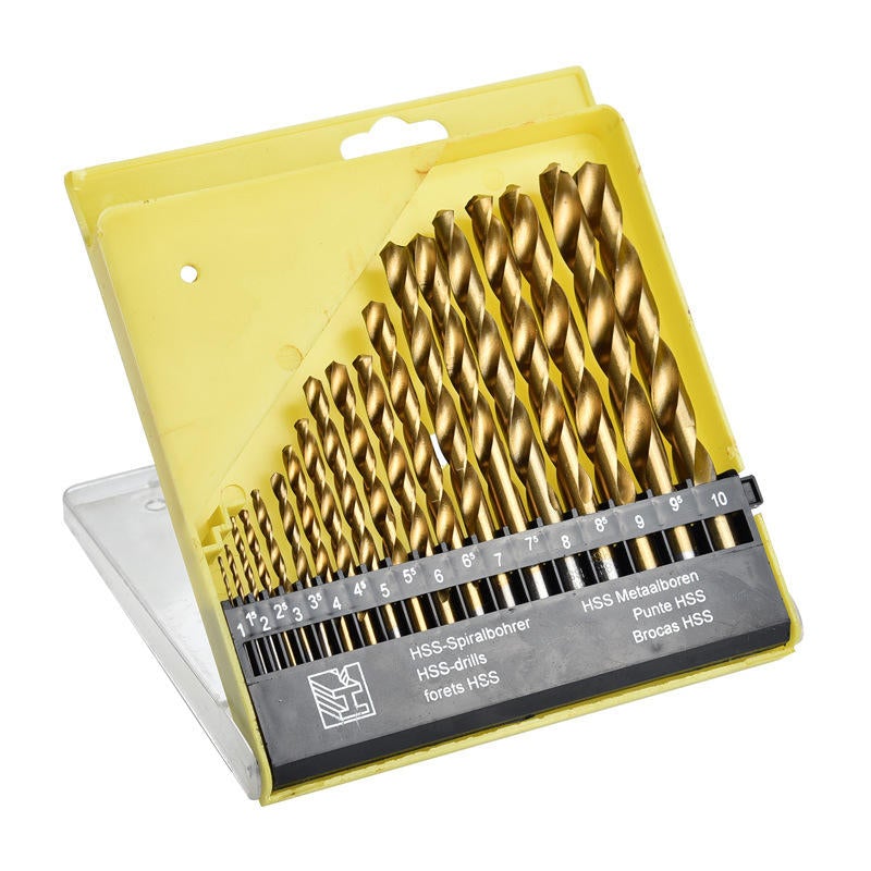 19pcs 1.0-10.0mm HSS Titanium Coated Twist Drill Bit Set for Metal Wood Drilling