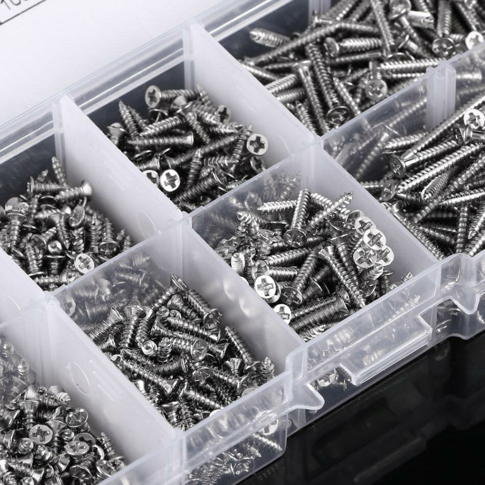 800Pcs M2 Stainless Steel Phillips Cross Flat Head Screws Self Tapping Screw Assortment Kit