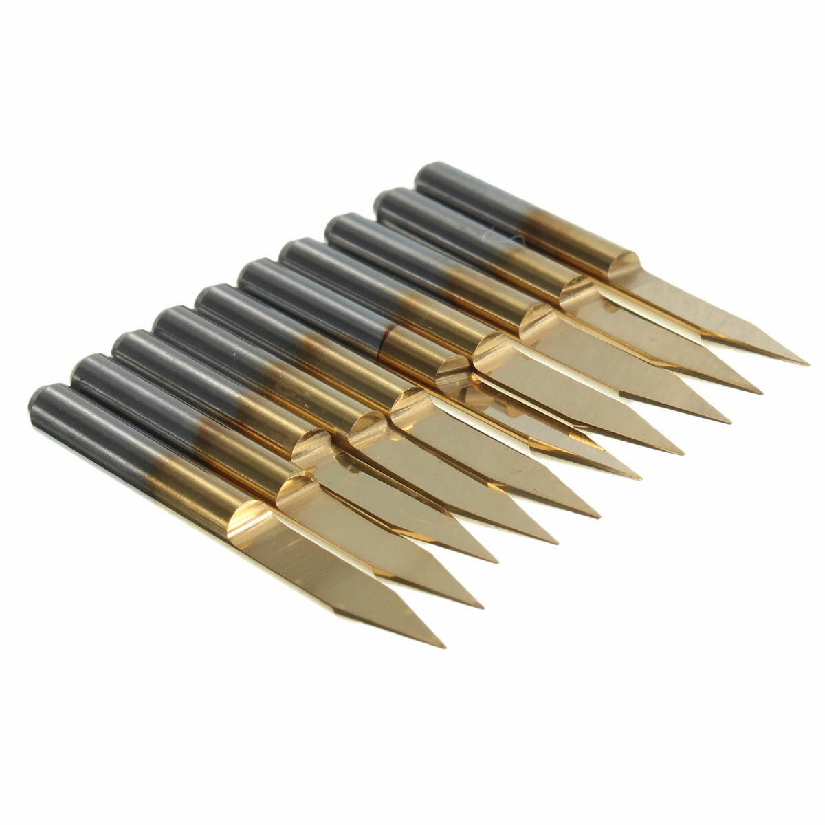 10pcs 3.175mm Shank 30 Degree Cutter 0.1mm V-shape Titanium Coated Carbide PCB Engraving Bit