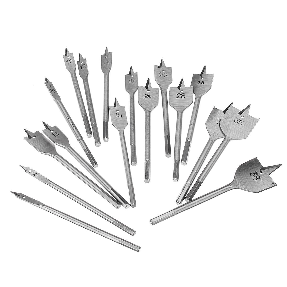 17Pcs 6-38mm Flat Drill Bit Set High Carbon Steel Cutter Carpenter Tool Woodworking
