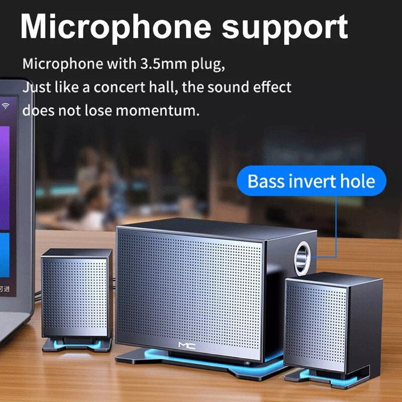 Home Theater System Wireless Computer Speakers Hi-Fi Stereo Subwoofer with Microphone Support USB TF AUX for Laptop PC TV Loudspeaker