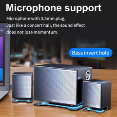 Home Theater System Wireless Computer Speakers Hi-Fi Stereo Subwoofer with Microphone Support USB TF AUX for Laptop PC TV Loudspeaker