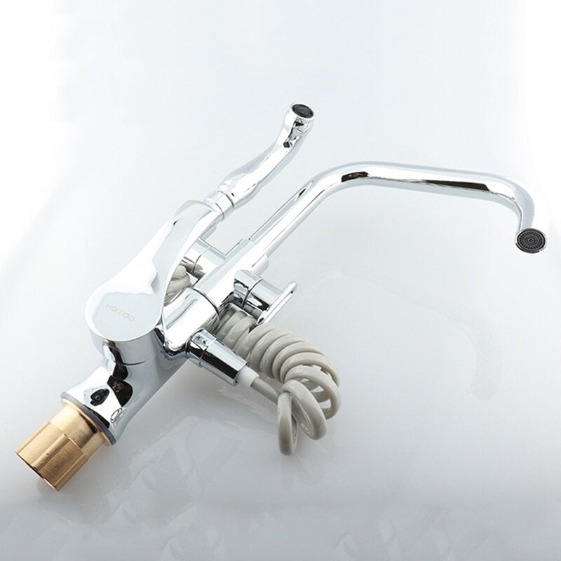 Chrome Kitchen Faucet Dual Sprayer Swivel Spout Spring Pull Out Spray Mixer Tap