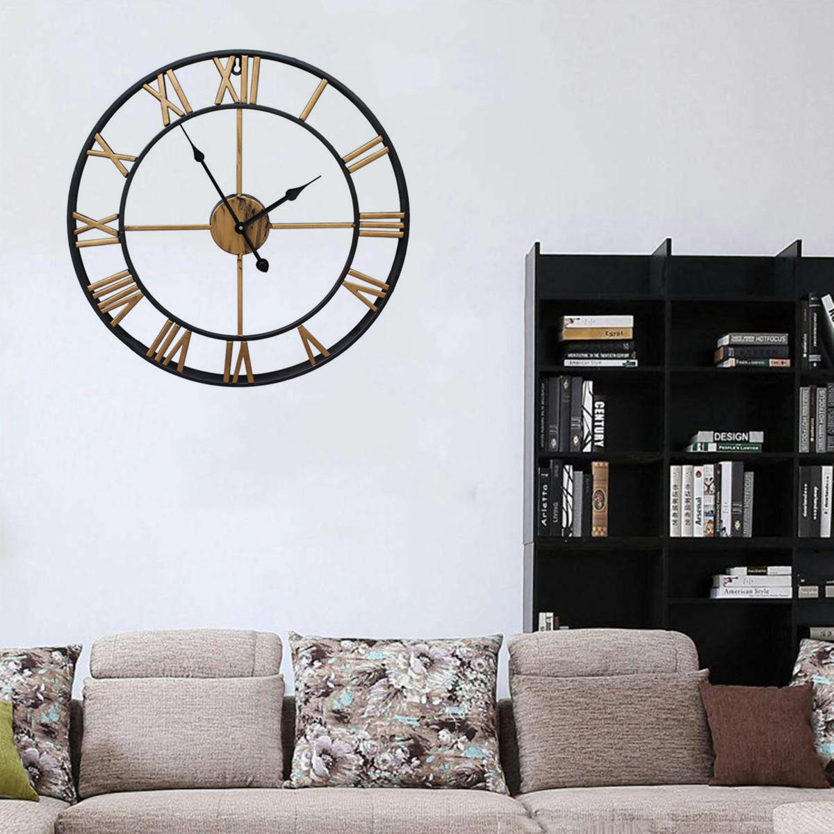 40cm/50cm Large Metal Skeleton Wall Clock Antique gold Home Decor Round Living Room